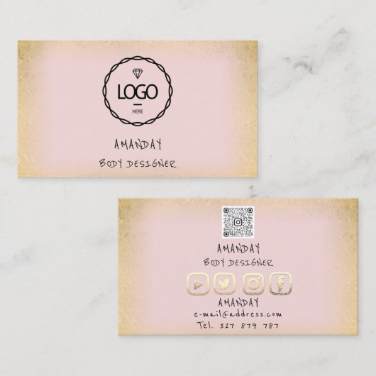 ロゴソーシャルメディアのロゴQRコード金ゴールドピンク 名刺 (正面/裏面)
