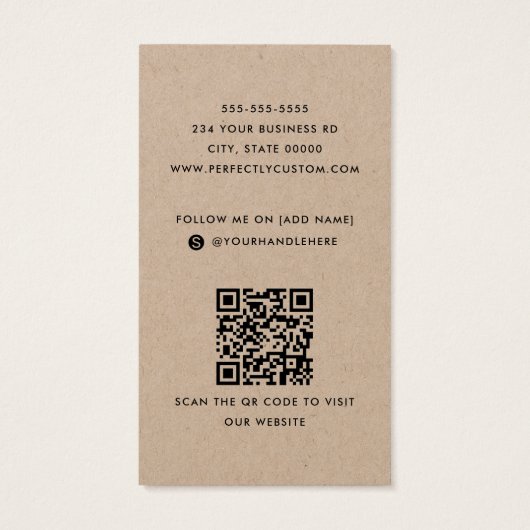 ロゴソーシャルメディアの追加QRクラフト紙名刺 (裏面)