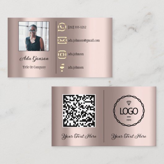 ロゴソーシャルメディアQRコードフォトカスタムバラフレーム 名刺 (正面/裏面)
