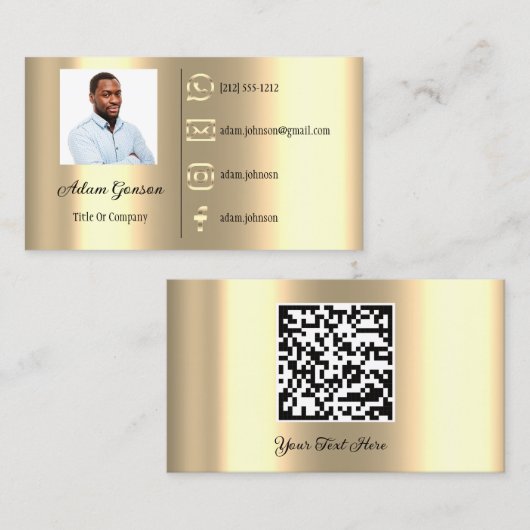 ロゴソーシャルメディアQRコードフォトフェイク金ゴールド 名刺 (正面/裏面)