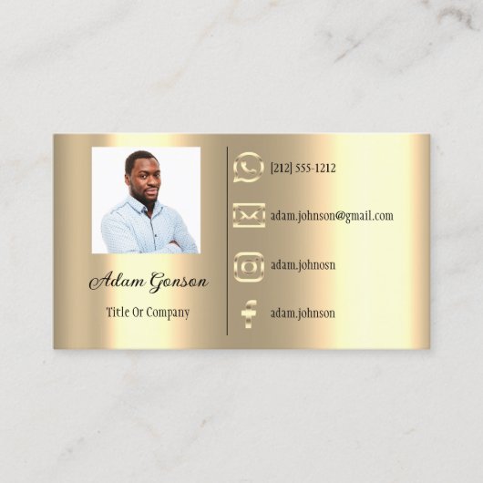 ロゴソーシャルメディアQRコードフォトフェイク金ゴールド 名刺 (正面)