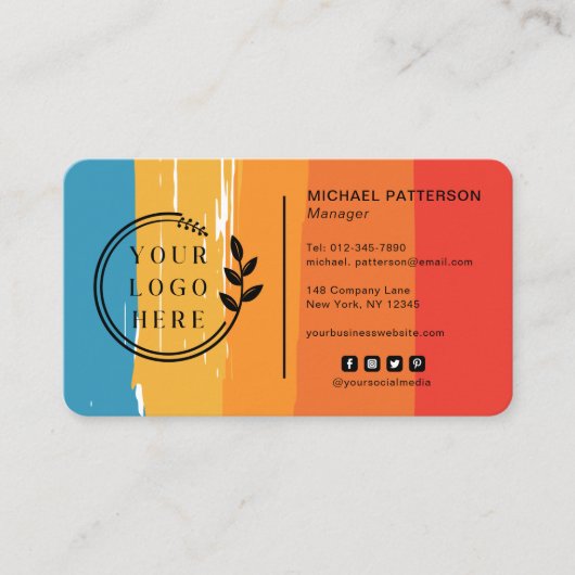 ロゴソーシャルメディアQRコードレトロヴィンテージ ストライプ 名刺 (正面)