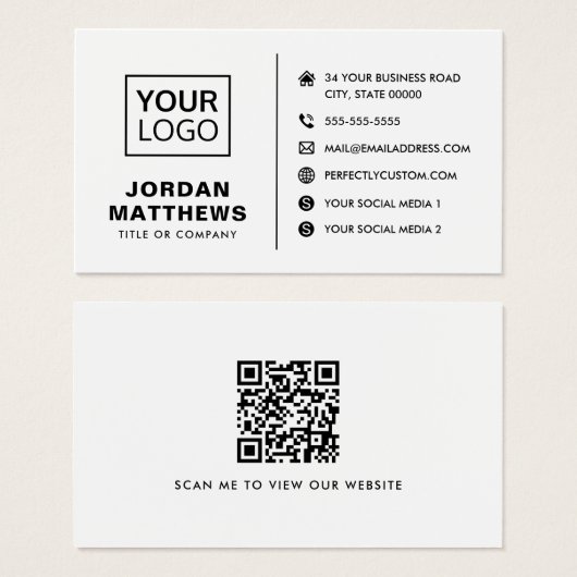 ロゴソーシャルメディアQRコード任意のカラー名刺 (正面&裏面)