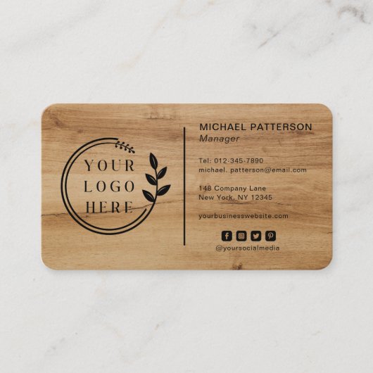 ロゴソーシャルメディアQRコード大工モダン材 名刺 (正面)