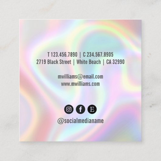 ロゴソーシャルモダンメディアアイコンのホログラフィック スクエア名刺 (裏面)