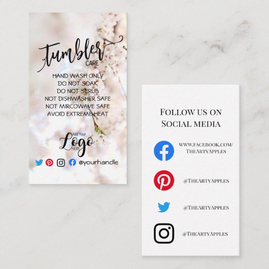 ロゴタンブラーのビニ気にールピンクの花を追加 名刺 (正面/裏面)