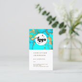 ロゴターコイズ石をホワイト名刺に貼る 名刺 (スタンド正面)