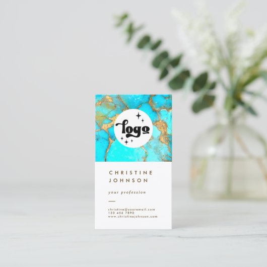 ロゴターコイズ石をホワイト名刺に貼る 名刺 (スタンド正面)