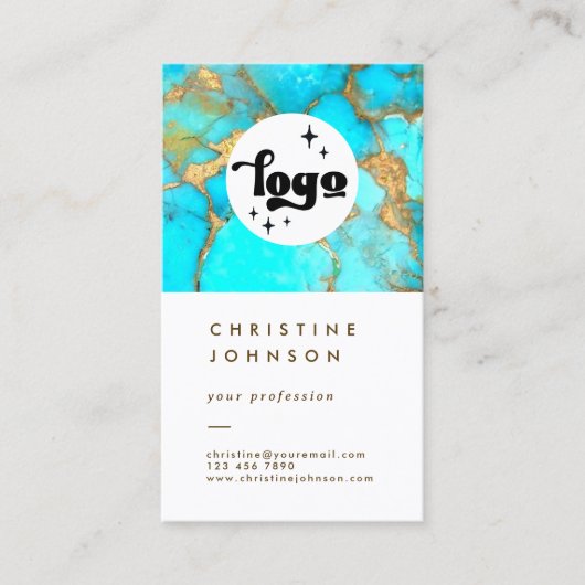 ロゴターコイズ石をホワイト名刺に貼る 名刺 (正面)
