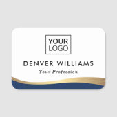 ロゴダークブルーフェイクゴールデン縁どグラデーシエレガントョン 名札 (正面)