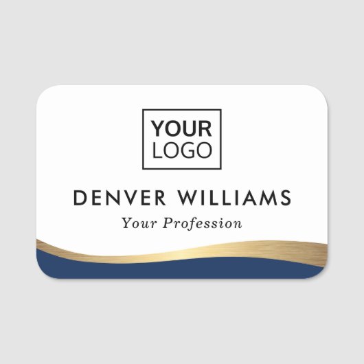 ロゴダークブルーフェイクゴールデン縁どグラデーシエレガントョン 名札 (正面)