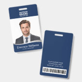 ロゴダークブルーフェイクシルバーウェーブ従業員名ID バッジ (表裏)
