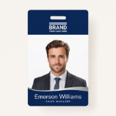 ロゴダークブルーフェイクシルバーウェーブ従業員名ID バッジ (正面)