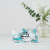 ロゴティール(緑がかった色)大理石の背景 名刺 (スタンド正面)