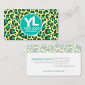 ロゴティール(緑がかった色)Leopard印刷ロカビリーパターン 名刺 (正面/裏面)