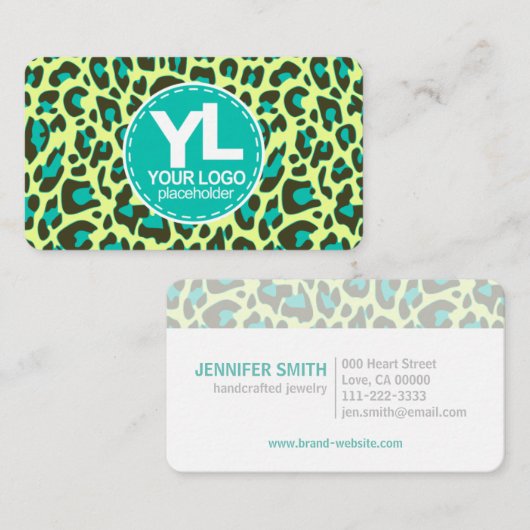 ロゴティール（緑がかった色）Leopard印刷ロカビリーパターン 名刺 (正面/裏面)