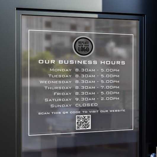 ロゴテキストQRコード営業時間を追加 ビジネス 営業時間 ウィンドウサイン