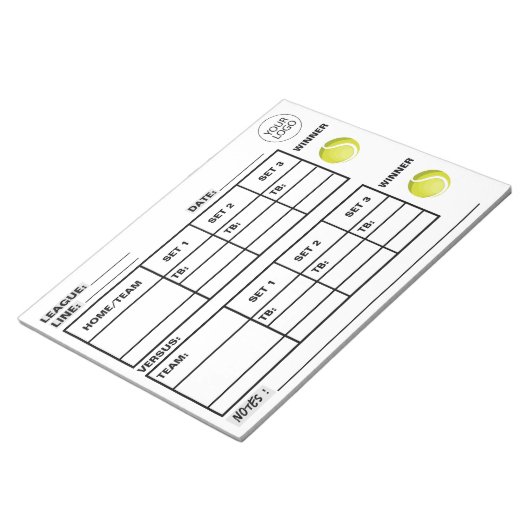 ロゴテニスコアパッドのテニスコアシートを追加する ノートパッド (アングル)
