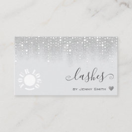 ロゴテンプレートかわいらしホワイトシルバーグリッター雨 名刺