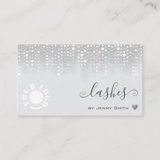 ロゴテンプレートかわいらしホワイトシルバーグリッター雨 名刺 (正面)