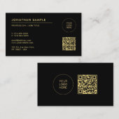 ロゴテンプレートのアップロードQRコードブラック&金ゴールド 名刺 (正面/裏面)