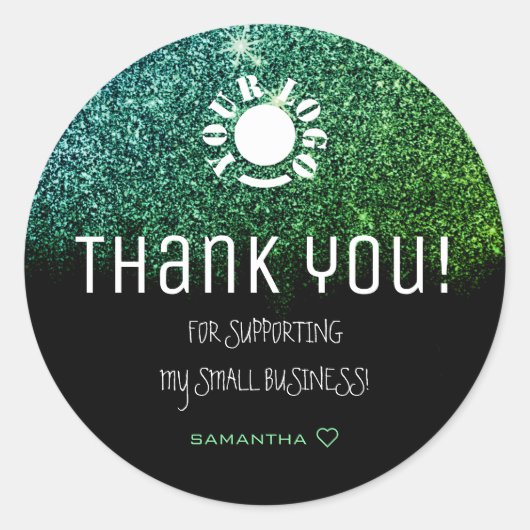ロゴテンプレートグリッタースターティール（緑がかった色）グラデーションありがとう ラウンドシール (正面)