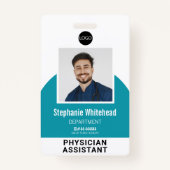 ロゴテンプレート従業員の写真名IDティール（緑がかった色）青 バッジ (正面)