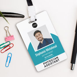 ロゴテンプレート従業員の写真名IDティール（緑がかった色）青 バッジ