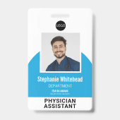ロゴテンプレート従業員の写真名ID Aqua Blue バッジ (正面)
