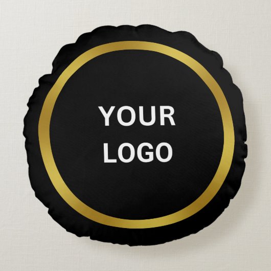 ロゴテンプレート金ゴールドとブラック ラウンドクッション (正面)