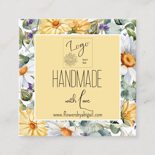 ロゴデイジー花フローラ手作りクラフティング スクエア名刺 (正面)