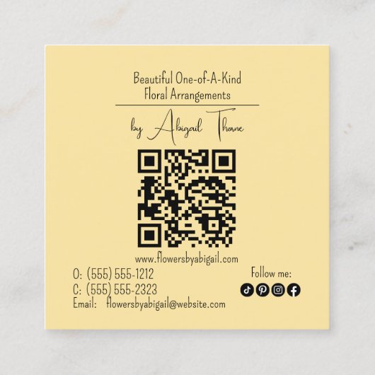 ロゴデイジー花フローラ手作りクラフティング スクエア名刺 (裏面)