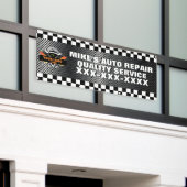 ロゴデザインでカスタマイズできる自動車修理工場 横断幕 (ビルの外側)