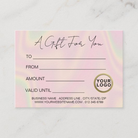 ロゴトレンディーモダンホログラフィックギフト証明書 名刺 (正面)