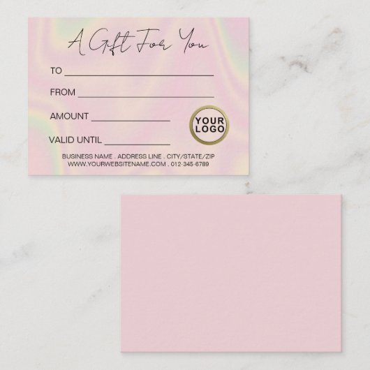 ロゴトレンディーモダンホログラフィックギフト証明書 名刺 (正面/裏面)