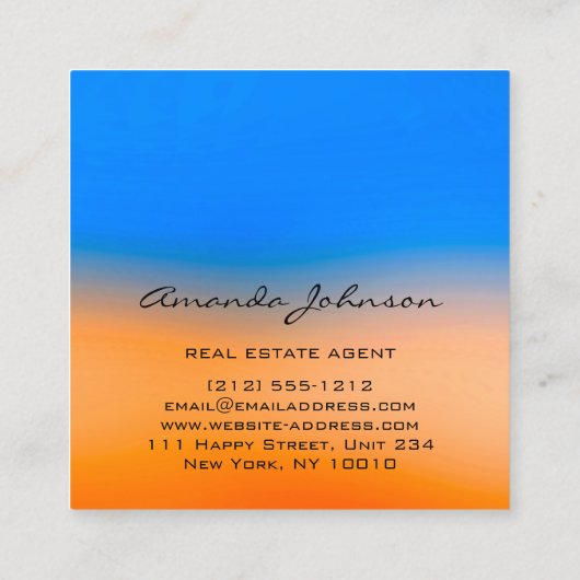 ロゴハウス実在エステートエージェントホームブルーオレンジ スクエア名刺 (裏面)