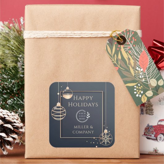 ロゴハッピーホリデーズクリスマス企業のモダン スクエアシール (クリスマス)
