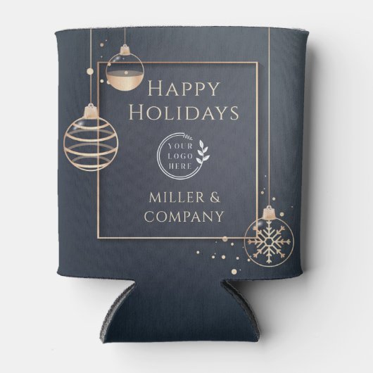 ロゴハッピーホリデーズクリスマス企業のモダン 缶クーラー (正面)