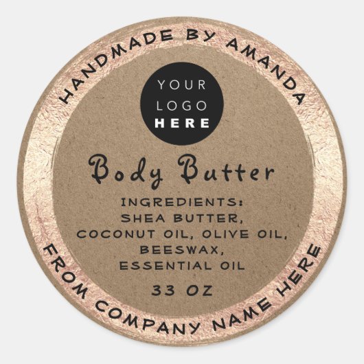 ロゴハンドメイドネーム体バター化粧品紙クラフ ラウンドシール