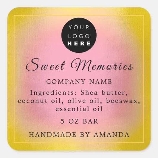 ロゴバター化粧石けん製品ラベルイエロー スクエアシール (正面)