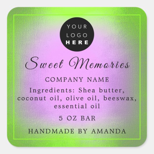 ロゴバター化粧石鹸製品グリーンパープル スクエアシール (正面)