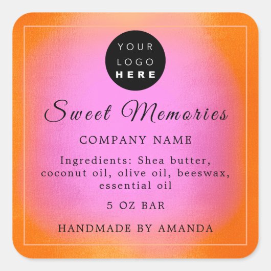 ロゴバター化粧石鹸製品ラベルオレンジ スクエアシール (正面)