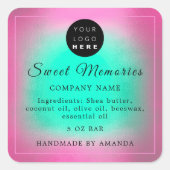 ロゴバター化粧石鹸製品ラベルピンクグリーン スクエアシール (正面)