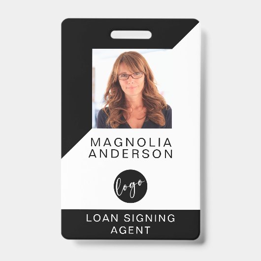 ロゴバーコード白黒モダン従業員ID バッジ (Front)