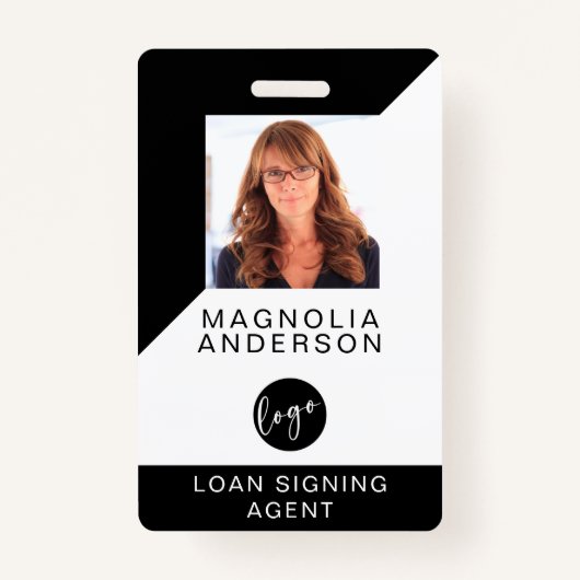 ロゴバーコード白黒モダン従業員ID バッジ (正面)