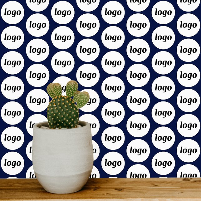 ロゴパターンビジネスネイビーブルー 壁紙 (Simple logo pattern business branding promotional navy blue peel and stick wallpaper)