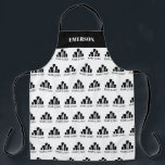 ロゴパターン名の追加 エプロン<br><div class="desc">黒いエプロンにロゴの模様が付いています。会社の名前、またはエプロンを上に付けた人を白い文字で書きはっきりした込みます。</div>