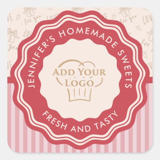 ロゴパーソナライズされたグッズ焼いた自家製ベーカリー スクエアシール (正面)