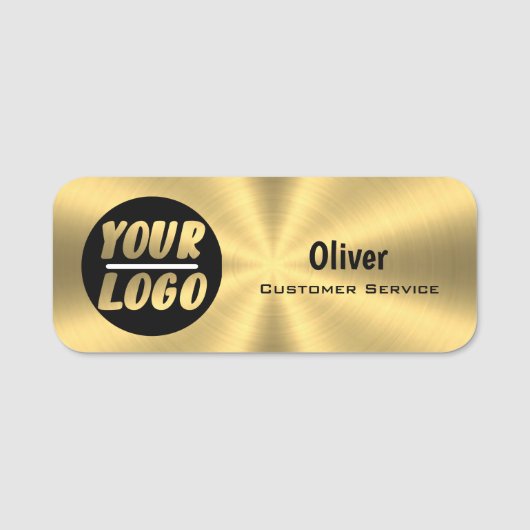 ロゴパーソナライズされたラジアルメタリック金ゴールドモダン 名札 (正面)
