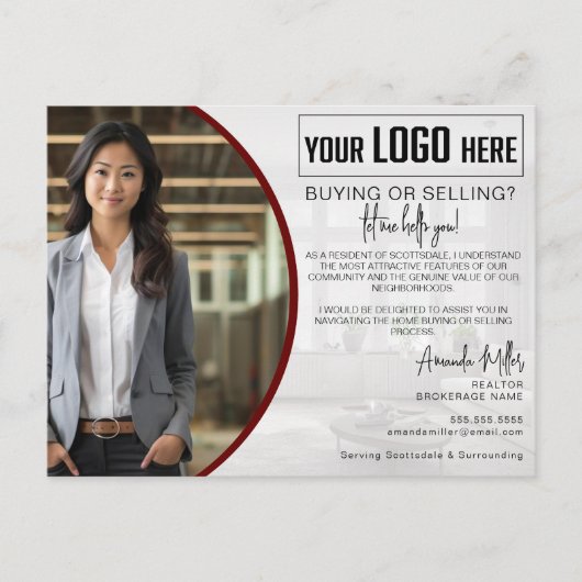 ロゴパーソナライズされた不動産仲介業者ブローカ実在ーEstate Agent ポストカード (正面)